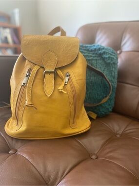Yellow Leather Backpack Purse - Women's Backpack